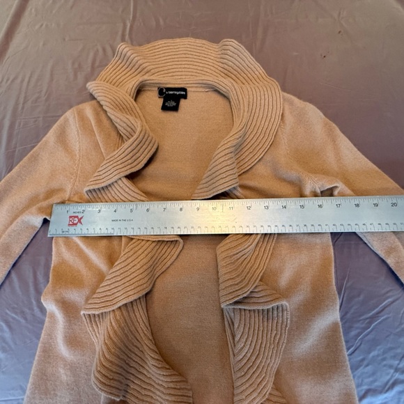 Bloomingdales Tan Wool/Cashmere Open Ruffle Long Cardigan Size Small MSRP $248 - Picture 6 of 10